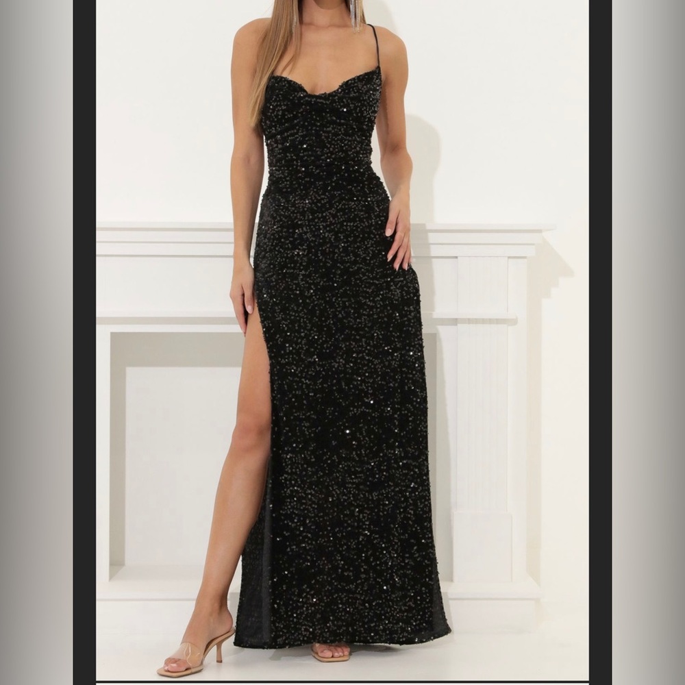 PROM BLACK SEQUIN SLIT MAXI DRESS Lucy In The Sky